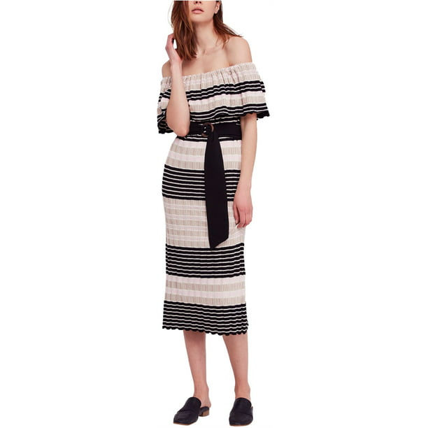 THEA Off-the-Shoulder Mid-Calf Dress with Belt 100% Wax Cotton Handmade